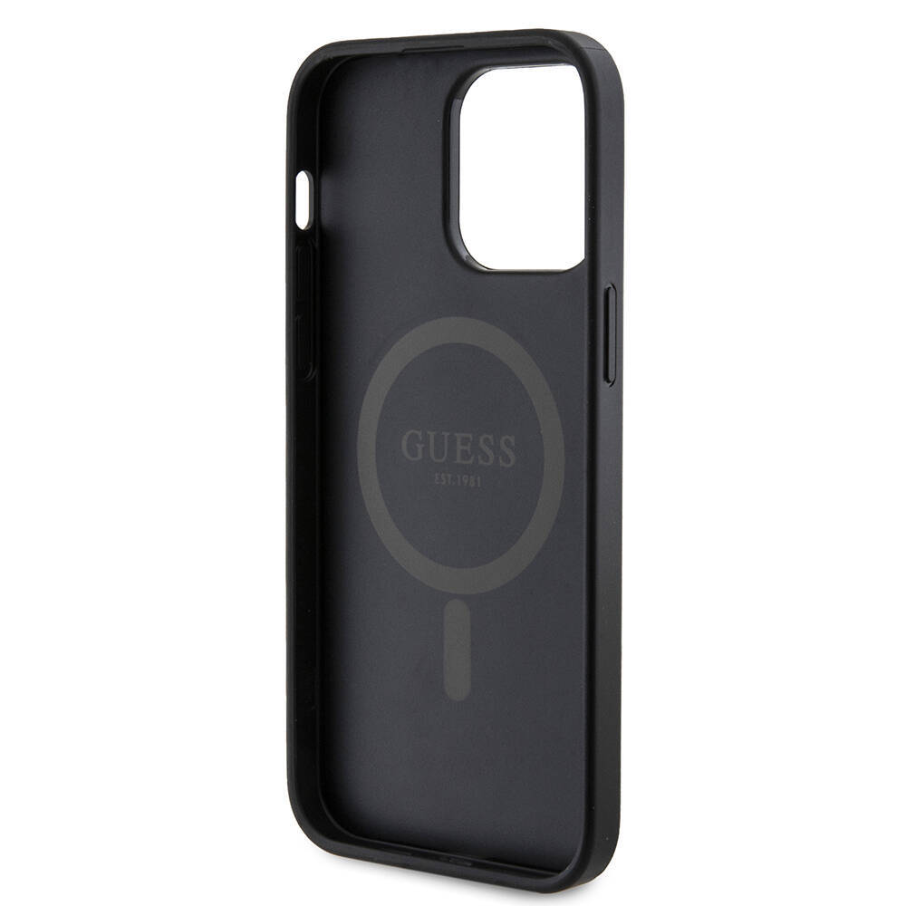 Apple iPhone 14 Pro Max Kılıf Guess Orjinal Lisanslı M-safe Şarj Özellikli PU Halkalı 4G Desenli Yazı Logolu Kapak - 14