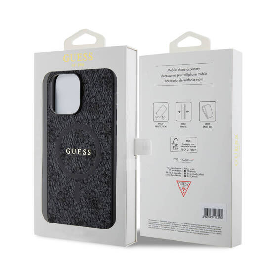 Apple iPhone 14 Pro Max Kılıf Guess Orjinal Lisanslı M-safe Şarj Özellikli PU Halkalı 4G Desenli Yazı Logolu Kapak - 16