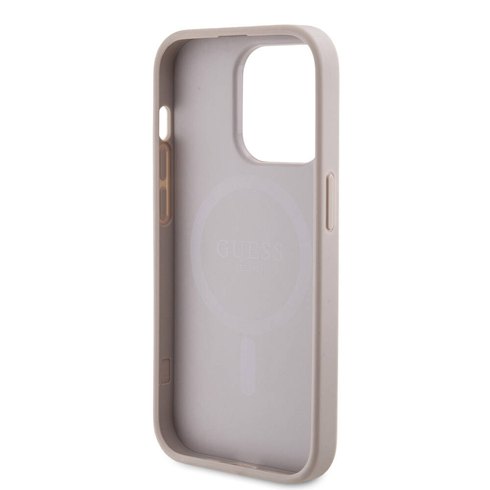 Apple iPhone 14 Pro Max Kılıf Guess Orjinal Lisanslı M-safe Şarj Özellikli PU Halkalı 4G Desenli Yazı Logolu Kapak - 17