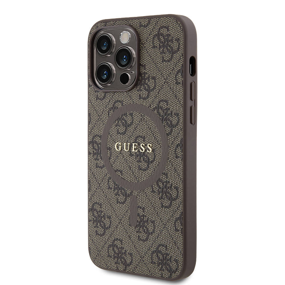 Apple iPhone 14 Pro Max Kılıf Guess Orjinal Lisanslı M-safe Şarj Özellikli PU Halkalı 4G Desenli Yazı Logolu Kapak - 19