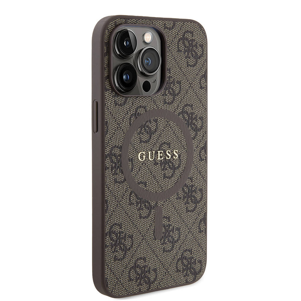Apple iPhone 14 Pro Max Kılıf Guess Orjinal Lisanslı M-safe Şarj Özellikli PU Halkalı 4G Desenli Yazı Logolu Kapak - 20