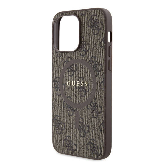 Apple iPhone 14 Pro Max Kılıf Guess Orjinal Lisanslı M-safe Şarj Özellikli PU Halkalı 4G Desenli Yazı Logolu Kapak - 22