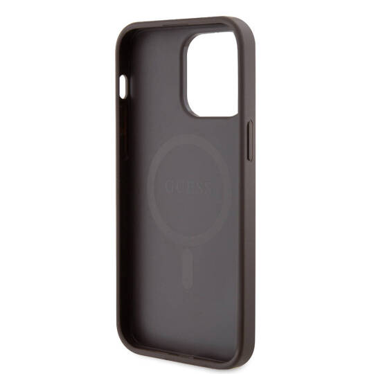 Apple iPhone 14 Pro Max Kılıf Guess Orjinal Lisanslı M-safe Şarj Özellikli PU Halkalı 4G Desenli Yazı Logolu Kapak - 23
