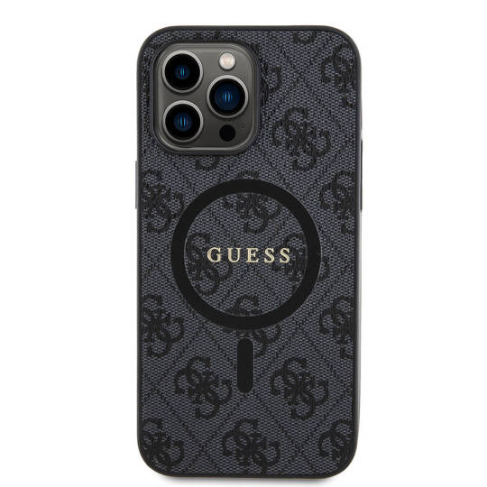Apple iPhone 14 Pro Max Kılıf Guess Orjinal Lisanslı M-safe Şarj Özellikli PU Halkalı 4G Desenli Yazı Logolu Kapak - 3