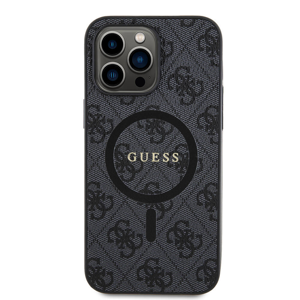 Apple iPhone 14 Pro Max Kılıf Guess Orjinal Lisanslı M-safe Şarj Özellikli PU Halkalı 4G Desenli Yazı Logolu Kapak - 3
