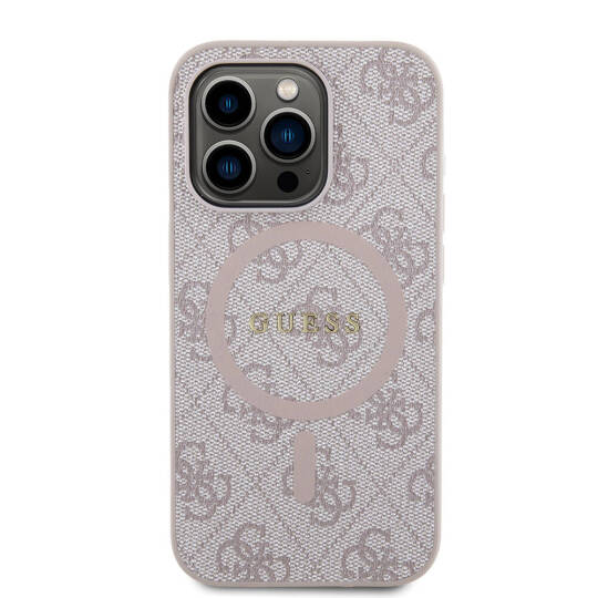 Apple iPhone 14 Pro Max Kılıf Guess Orjinal Lisanslı M-safe Şarj Özellikli PU Halkalı 4G Desenli Yazı Logolu Kapak - 2