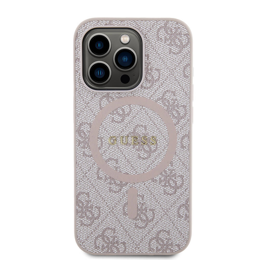 Apple iPhone 14 Pro Max Kılıf Guess Orjinal Lisanslı M-safe Şarj Özellikli PU Halkalı 4G Desenli Yazı Logolu Kapak - 2