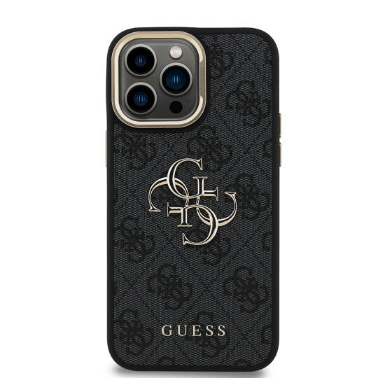 Apple iPhone 14 Pro Max Kılıf Guess Orjinal Lisanslı PU Deri 4G Desenli Metal Büyük 4G ve Yazı Logolu Kamera Standlı Kapak - 7