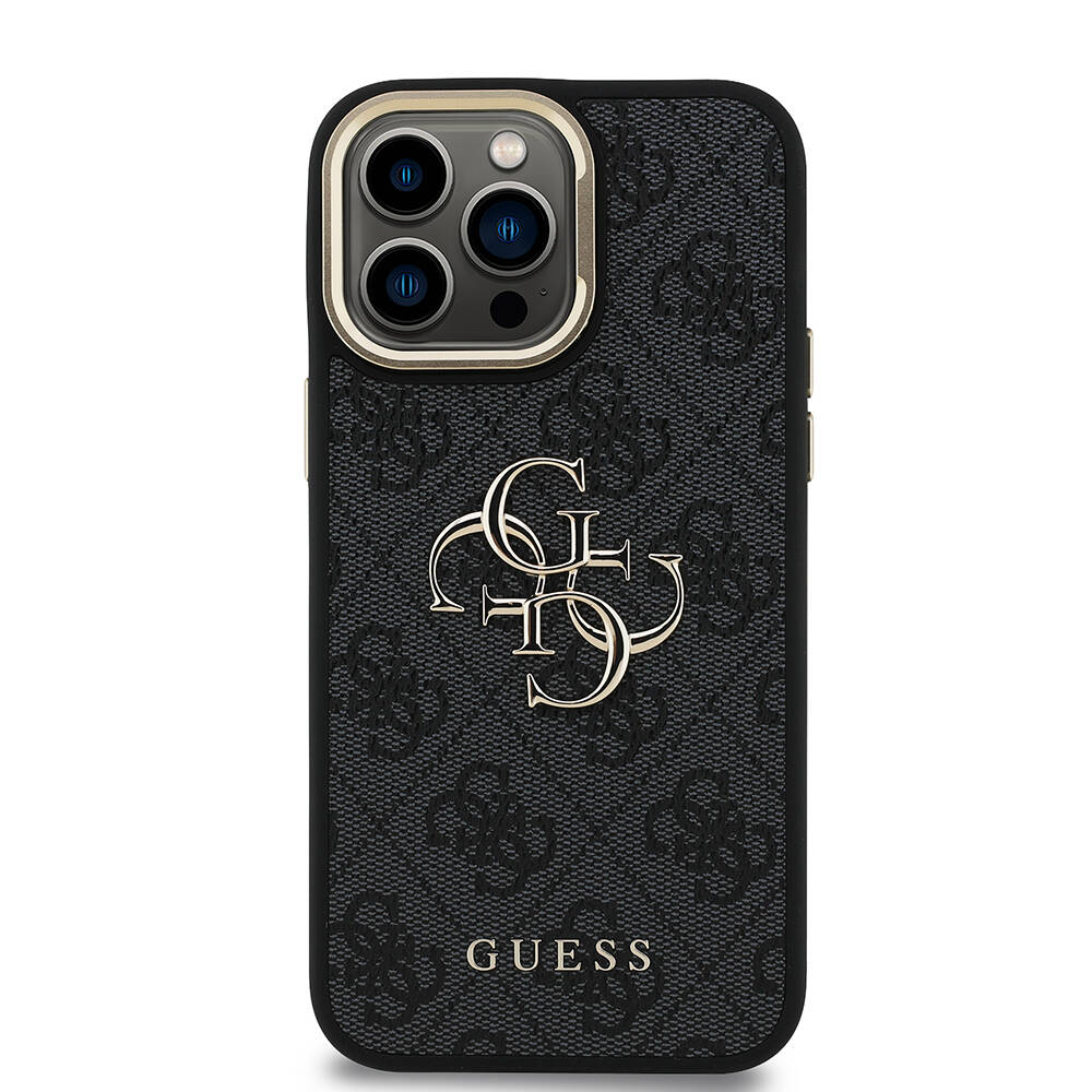Apple iPhone 14 Pro Max Kılıf Guess Orjinal Lisanslı PU Deri 4G Desenli Metal Büyük 4G ve Yazı Logolu Kamera Standlı Kapak - 7