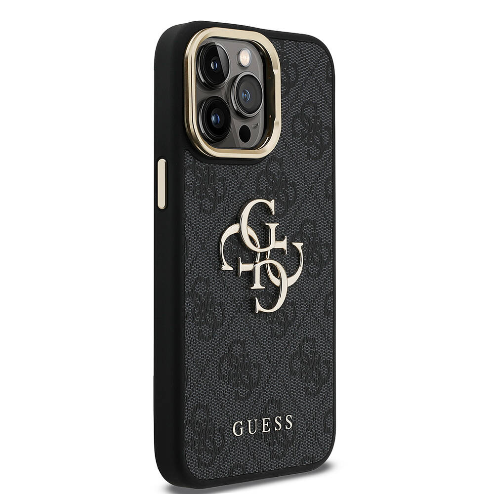 Apple iPhone 14 Pro Max Kılıf Guess Orjinal Lisanslı PU Deri 4G Desenli Metal Büyük 4G ve Yazı Logolu Kamera Standlı Kapak - 8