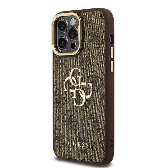 Apple iPhone 14 Pro Max Kılıf Guess Orjinal Lisanslı PU Deri 4G Desenli Metal Büyük 4G ve Yazı Logolu Kamera Standlı Kapak - 20