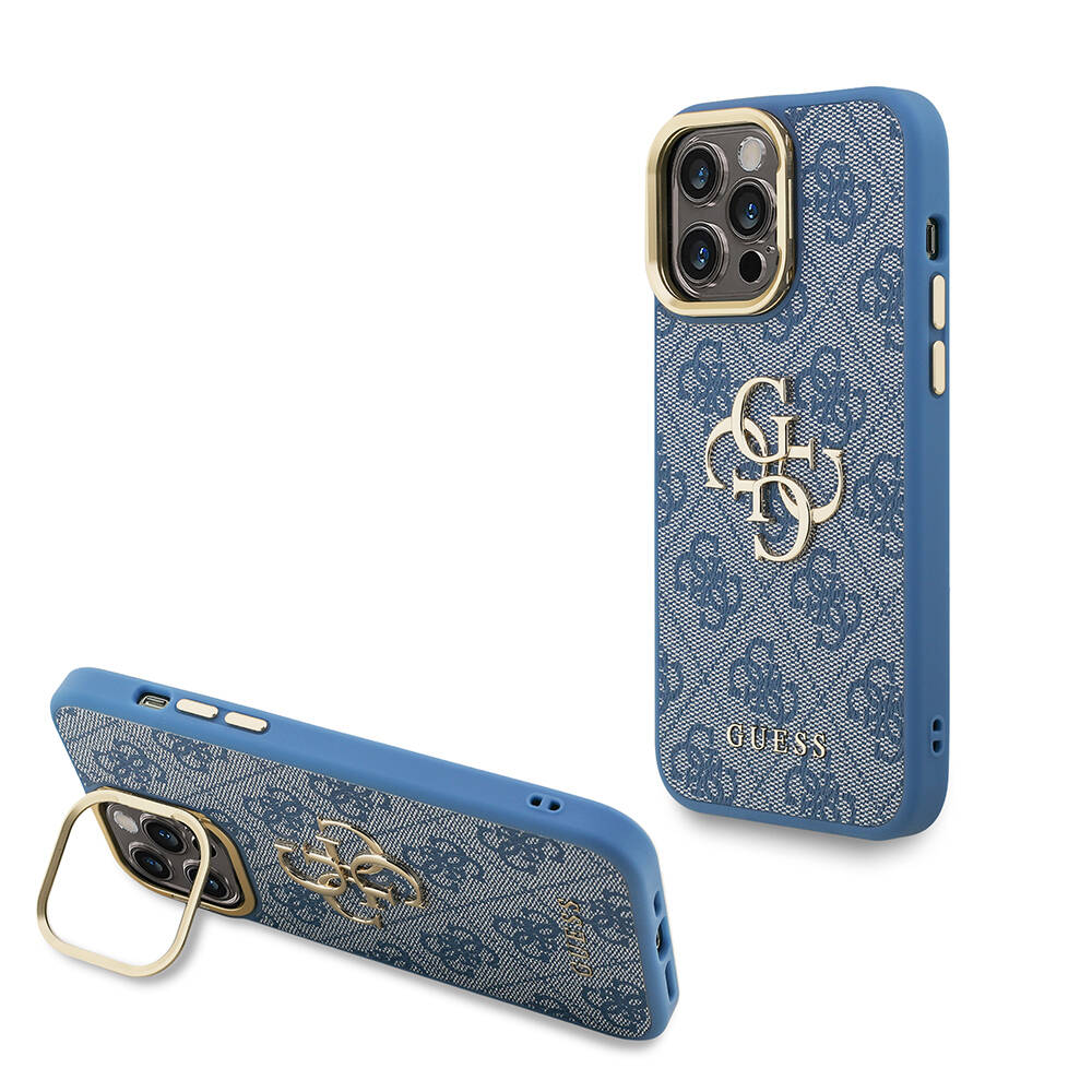 Apple iPhone 14 Pro Max Kılıf Guess Orjinal Lisanslı PU Deri 4G Desenli Metal Büyük 4G ve Yazı Logolu Kamera Standlı Kapak - 3