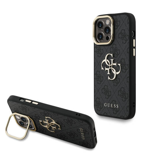 Apple iPhone 14 Pro Max Kılıf Guess Orjinal Lisanslı PU Deri 4G Desenli Metal Büyük 4G ve Yazı Logolu Kamera Standlı Kapak - 2