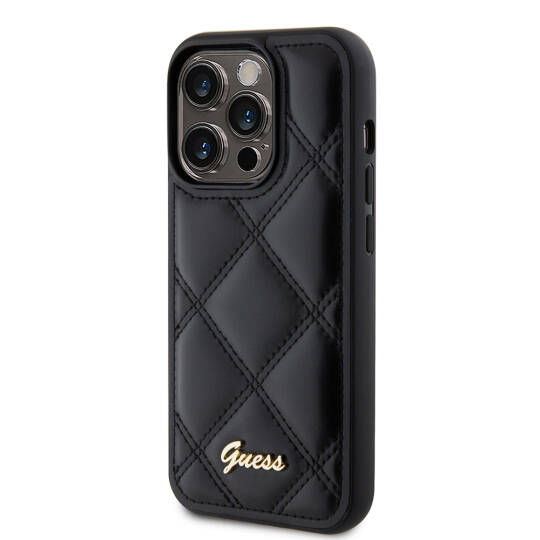 Apple iPhone 14 Pro Max Kılıf Guess Orjinal Lisanslı PU Deri Metal Yazı Logolu Kapitone Kapak - 3