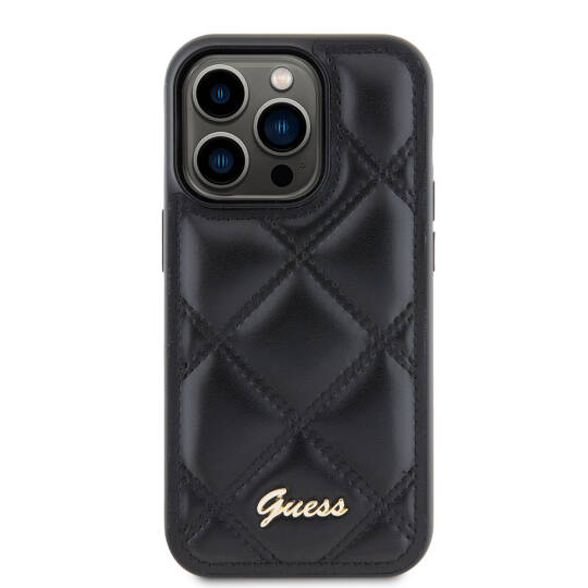 Apple iPhone 14 Pro Max Kılıf Guess Orjinal Lisanslı PU Deri Metal Yazı Logolu Kapitone Kapak - 4