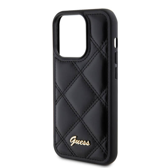 Apple iPhone 14 Pro Max Kılıf Guess Orjinal Lisanslı PU Deri Metal Yazı Logolu Kapitone Kapak - 7