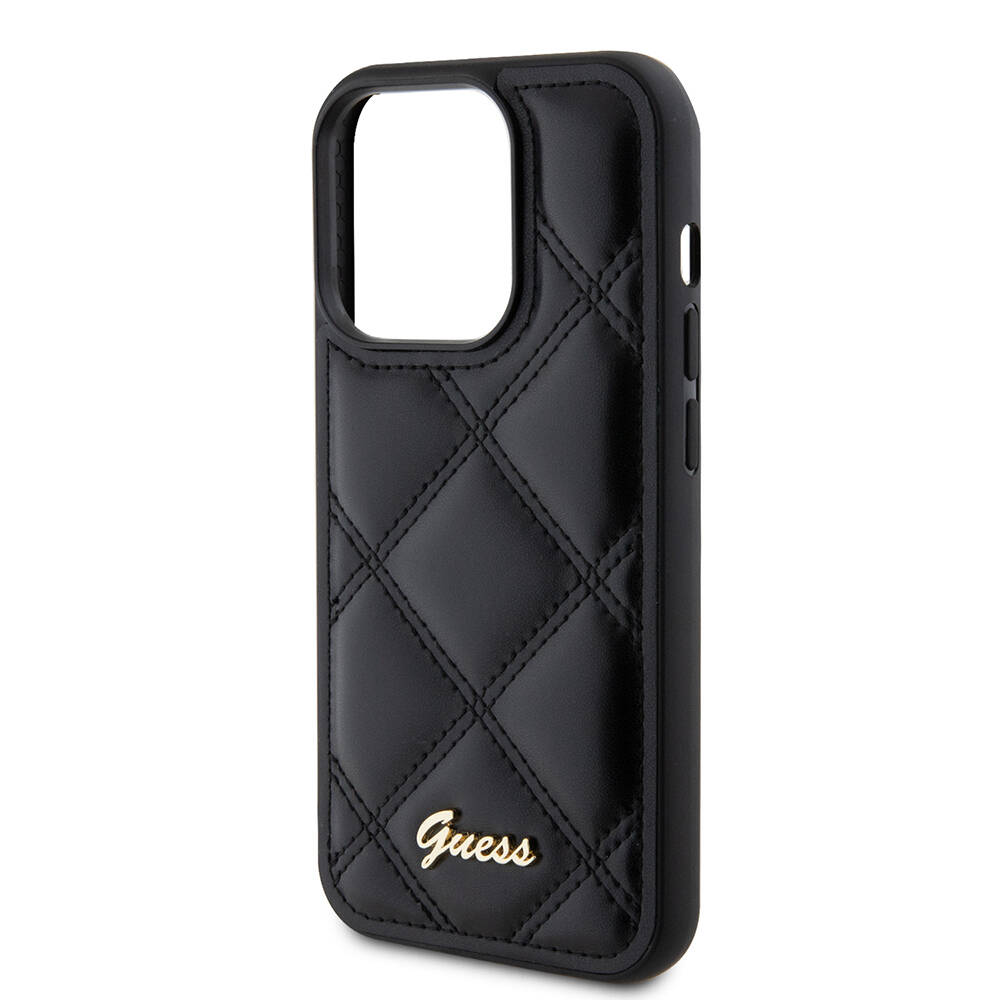 Apple iPhone 14 Pro Max Kılıf Guess Orjinal Lisanslı PU Deri Metal Yazı Logolu Kapitone Kapak - 7