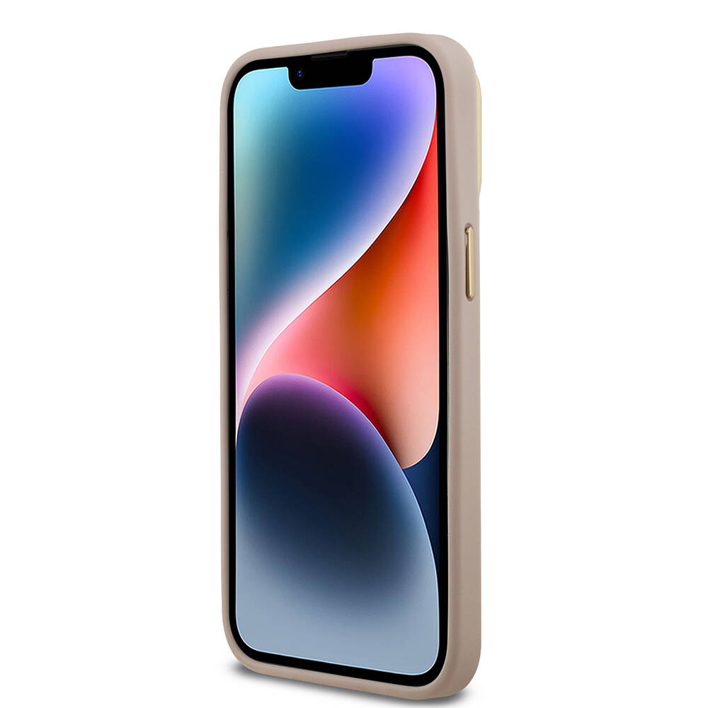 Apple iPhone 14 Pro Max Kılıf Guess Orjinal Lisanslı PU Deri Taşlı Üçgen Logo 4G Desenli Kamera Standlı Kapak - 8
