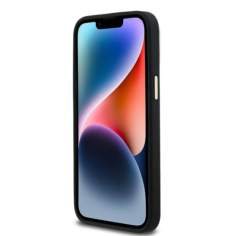 Apple iPhone 14 Pro Max Kılıf Guess Orjinal Lisanslı PU Deri Taşlı Üçgen Logo 4G Desenli Kamera Standlı Kapak - 15
