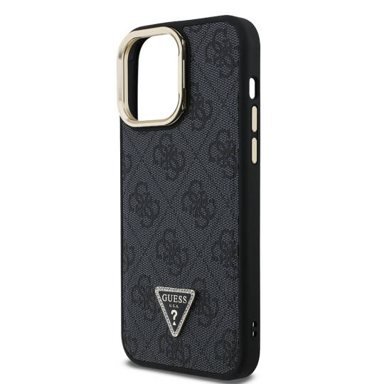 Apple iPhone 14 Pro Max Kılıf Guess Orjinal Lisanslı PU Deri Taşlı Üçgen Logo 4G Desenli Kamera Standlı Kapak - 16