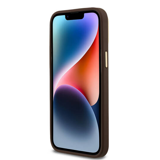 Apple iPhone 14 Pro Max Kılıf Guess Orjinal Lisanslı PU Deri Taşlı Üçgen Logo 4G Desenli Kamera Standlı Kapak - 22