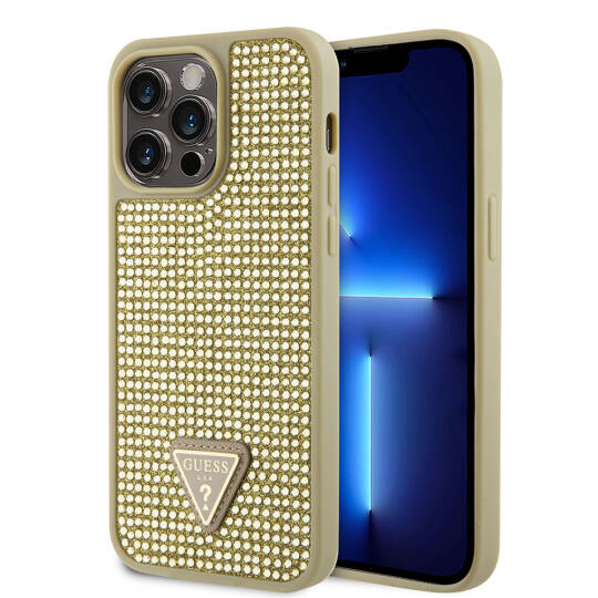 Apple iPhone 14 Pro Max Kılıf Guess Orjinal Lisanslı Taşlı Arka Yüzey Üçgen Logolu Kapak - 5