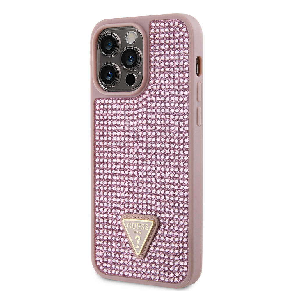 Apple iPhone 14 Pro Max Kılıf Guess Orjinal Lisanslı Taşlı Arka Yüzey Üçgen Logolu Kapak - 20