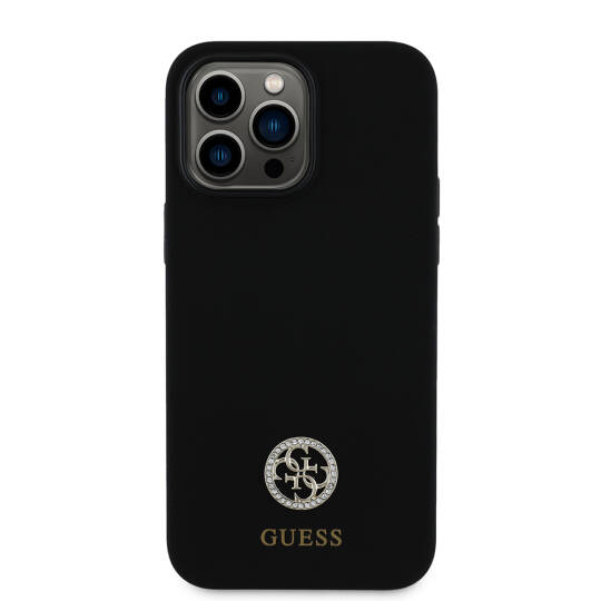 Apple iPhone 14 Pro Max Kılıf Guess Orjinal Lisanslı Yazı ve Taşlı 4G Logolu Silikon Kapak - 4