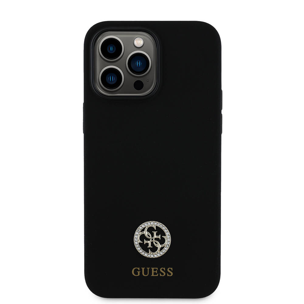 Apple iPhone 14 Pro Max Kılıf Guess Orjinal Lisanslı Yazı ve Taşlı 4G Logolu Silikon Kapak - 4