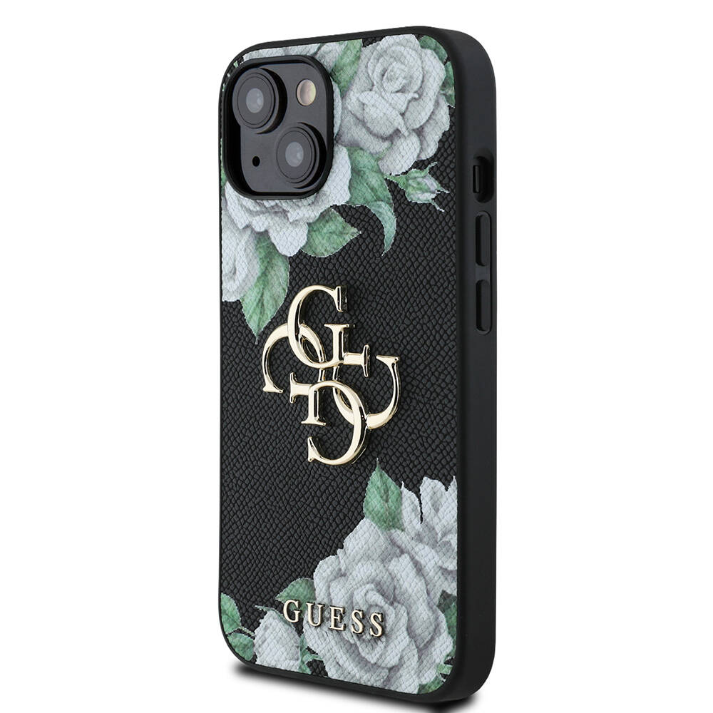 Apple iPhone 15 Kılıf Guess Orjinal Lisanslı Gül Baskılı Büyük Metal Logo Dizaynlı Kapak - 4