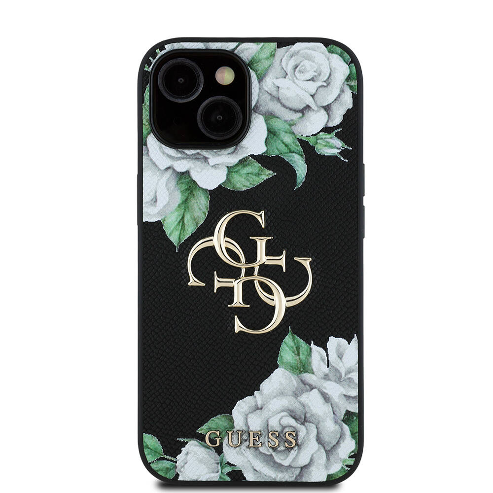 Apple iPhone 15 Kılıf Guess Orjinal Lisanslı Gül Baskılı Büyük Metal Logo Dizaynlı Kapak - 5