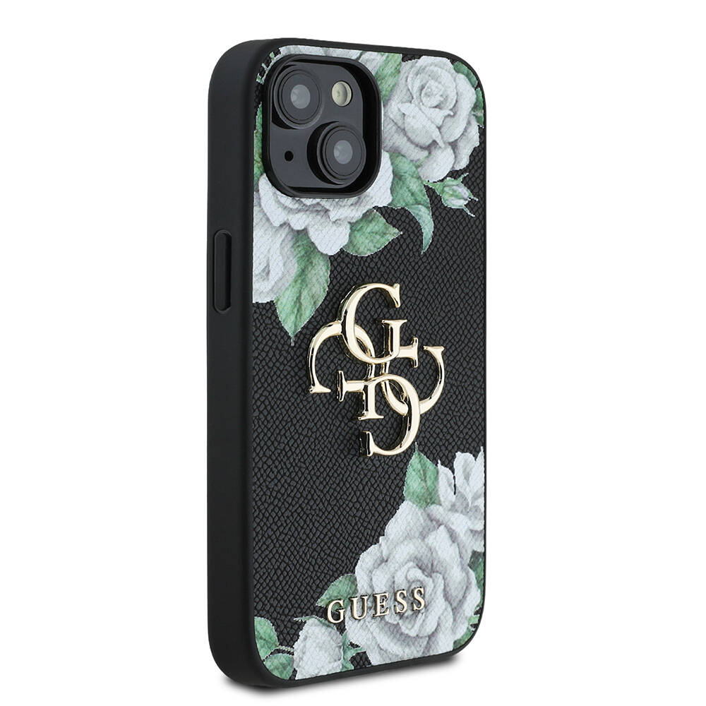 Apple iPhone 15 Kılıf Guess Orjinal Lisanslı Gül Baskılı Büyük Metal Logo Dizaynlı Kapak - 6