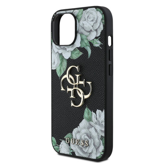 Apple iPhone 15 Kılıf Guess Orjinal Lisanslı Gül Baskılı Büyük Metal Logo Dizaynlı Kapak - 8