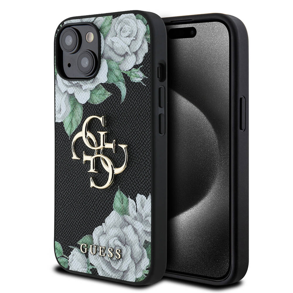 Apple iPhone 15 Kılıf Guess Orjinal Lisanslı Gül Baskılı Büyük Metal Logo Dizaynlı Kapak - 2
