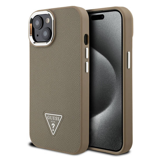 Apple iPhone 15 Kılıf Guess Orjinal Lisanslı M-safe Şarj Özellikli Grained Triangle Kapak - 3