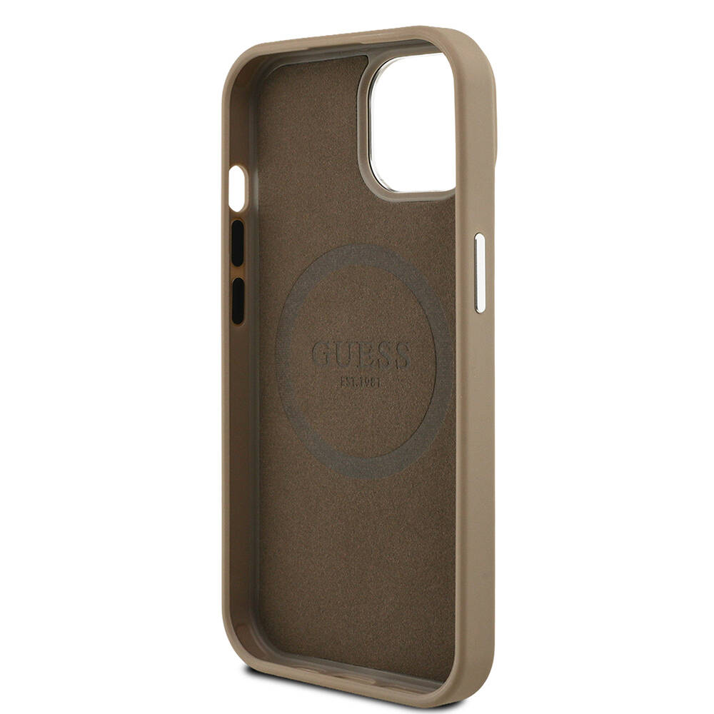 Apple iPhone 15 Kılıf Guess Orjinal Lisanslı M-safe Şarj Özellikli Grained Triangle Kapak - 8