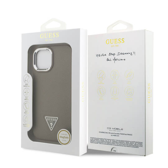 Apple iPhone 15 Kılıf Guess Orjinal Lisanslı M-safe Şarj Özellikli Grained Triangle Kapak - 9