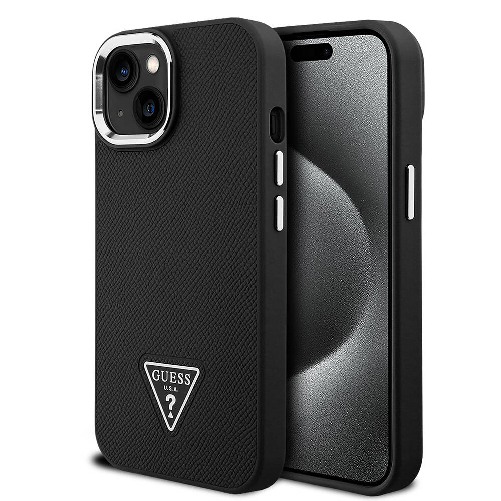 Apple iPhone 15 Kılıf Guess Orjinal Lisanslı M-safe Şarj Özellikli Grained Triangle Kapak - 10