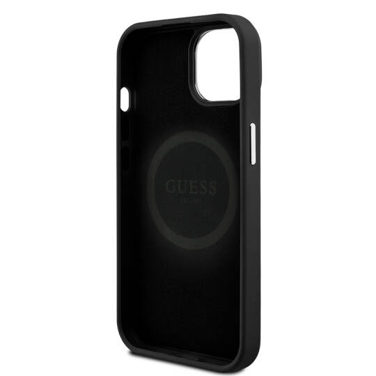 Apple iPhone 15 Kılıf Guess Orjinal Lisanslı M-safe Şarj Özellikli Grained Triangle Kapak - 15
