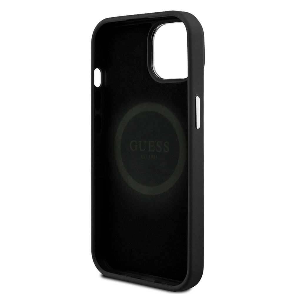 Apple iPhone 15 Kılıf Guess Orjinal Lisanslı M-safe Şarj Özellikli Grained Triangle Kapak - 15