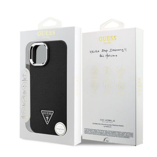 Apple iPhone 15 Kılıf Guess Orjinal Lisanslı M-safe Şarj Özellikli Grained Triangle Kapak - 16