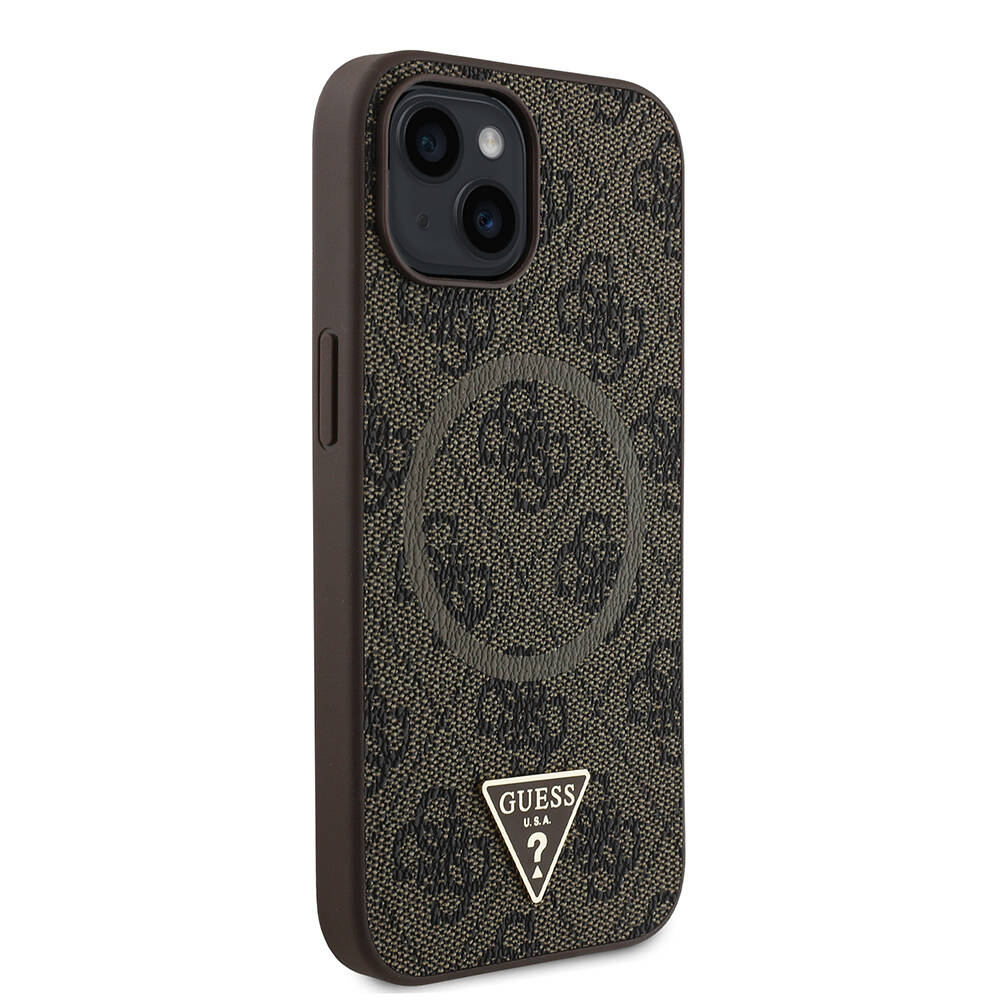 Apple iPhone 15 Kılıf Guess Orjinal Lisanslı M-safe Şarj Özellikli PU Üçgen Logo 4G Desenli Kapak - 4