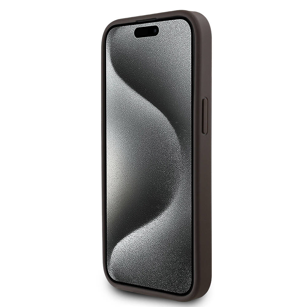 Apple iPhone 15 Kılıf Guess Orjinal Lisanslı M-safe Şarj Özellikli PU Üçgen Logo 4G Desenli Kapak - 5
