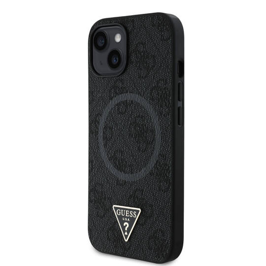 Apple iPhone 15 Kılıf Guess Orjinal Lisanslı M-safe Şarj Özellikli PU Üçgen Logo 4G Desenli Kapak - 9