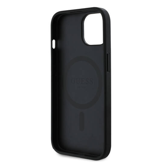 Apple iPhone 15 Kılıf Guess Orjinal Lisanslı M-safe Şarj Özellikli PU Üçgen Logo 4G Desenli Kapak - 14