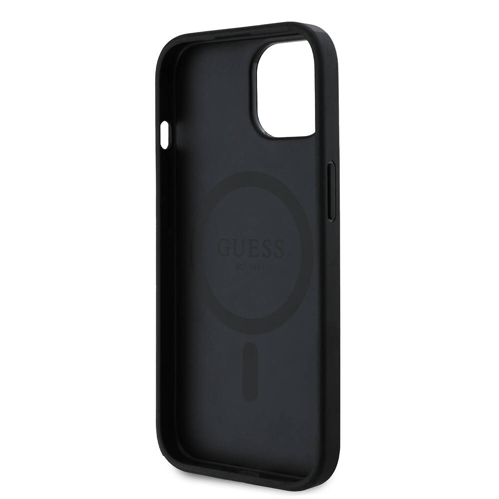 Apple iPhone 15 Kılıf Guess Orjinal Lisanslı M-safe Şarj Özellikli PU Üçgen Logo 4G Desenli Kapak - 14