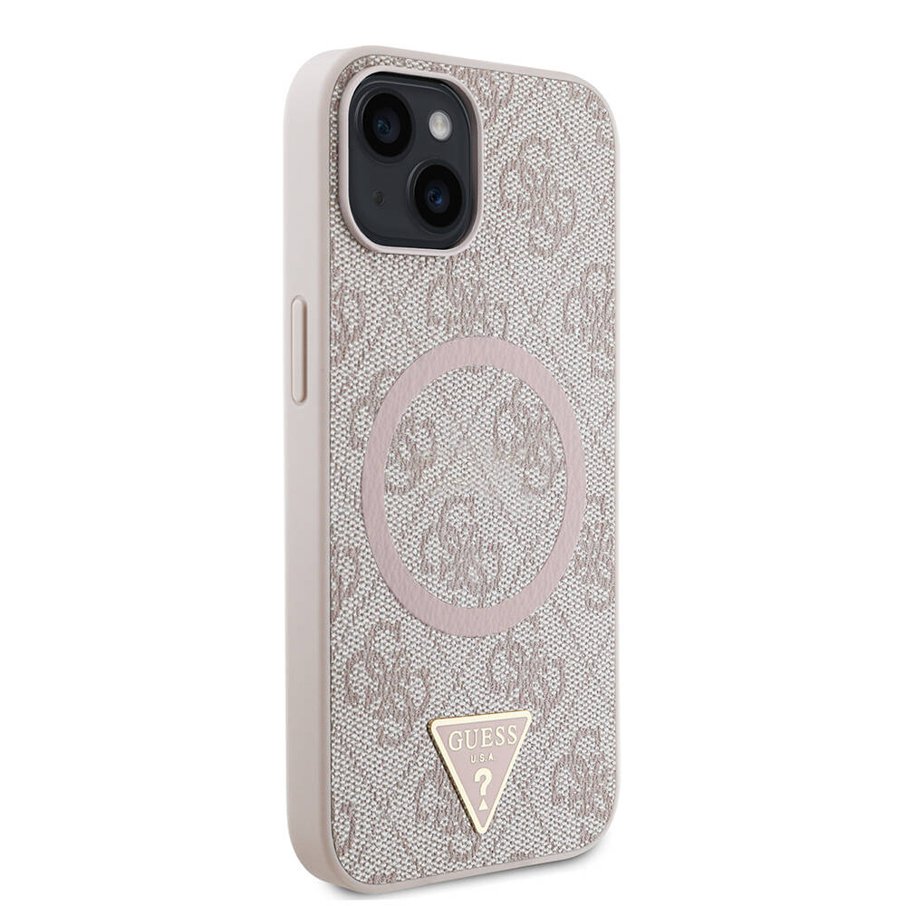 Apple iPhone 15 Kılıf Guess Orjinal Lisanslı M-safe Şarj Özellikli PU Üçgen Logo 4G Desenli Kapak - 18