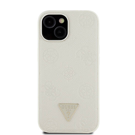 Apple iPhone 15 Kılıf Guess Orjinal Lisanslı M-safe Şarj Özellikli Sıcak Baskılı Üçgen Logolu PU Deri Peony Kapak - 6