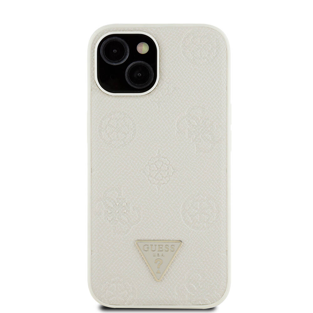 Apple iPhone 15 Kılıf Guess Orjinal Lisanslı M-safe Şarj Özellikli Sıcak Baskılı Üçgen Logolu PU Deri Peony Kapak - 6