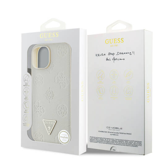Apple iPhone 15 Kılıf Guess Orjinal Lisanslı M-safe Şarj Özellikli Sıcak Baskılı Üçgen Logolu PU Deri Peony Kapak - 11